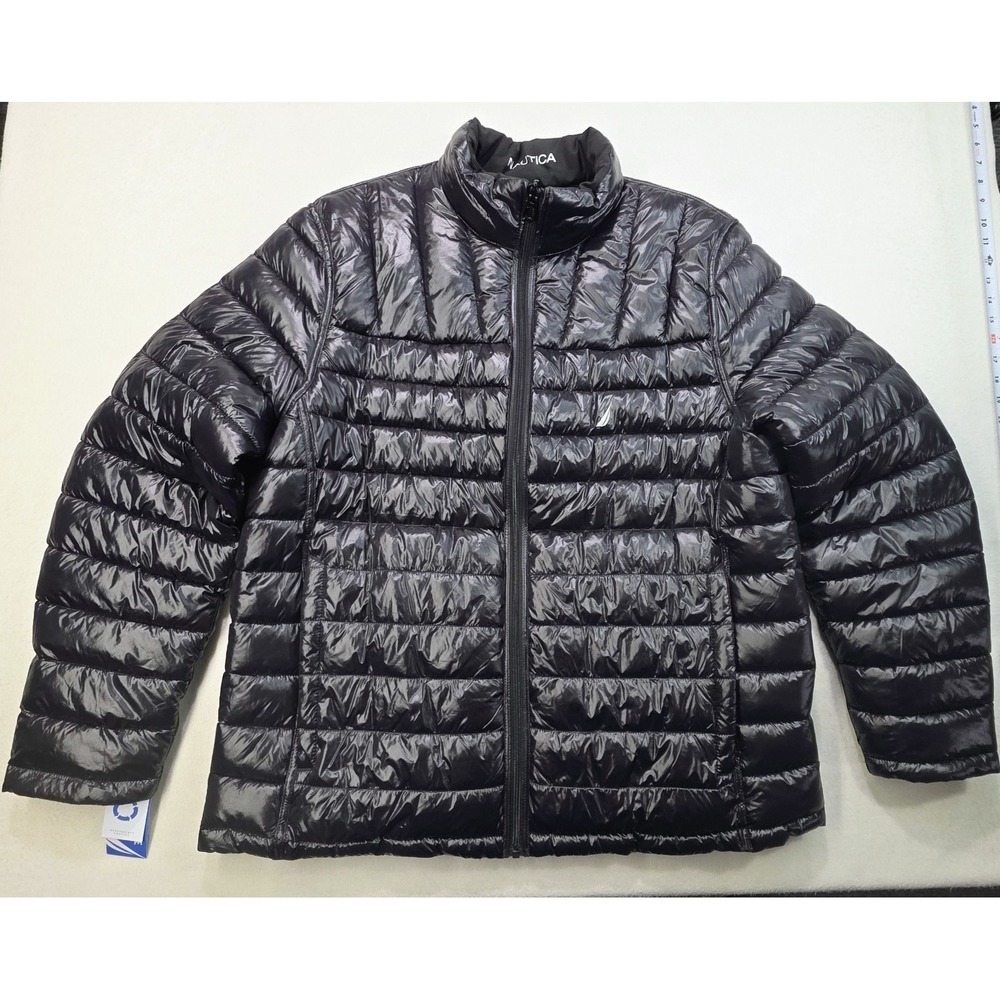 NEW Nautica Puffer Jacket Womens 2XL Shiny Water Resistant Reversible Black $195